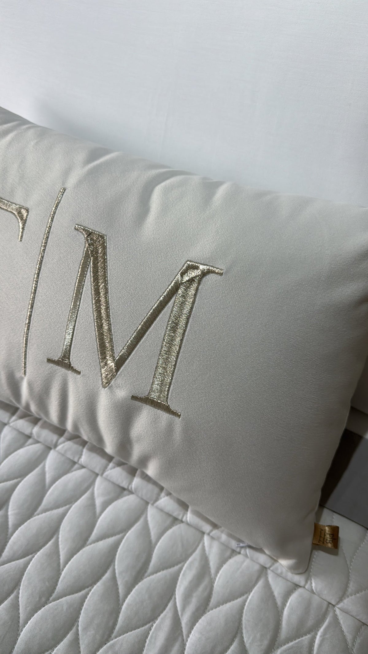 Par de Almofadas com Iniciais Married Veludo Branco Bordado Platinum