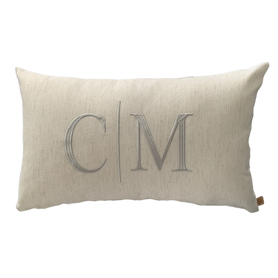 Almofada Individual com Iniciais Married Linho Cru Bordado Cinzento-Claro