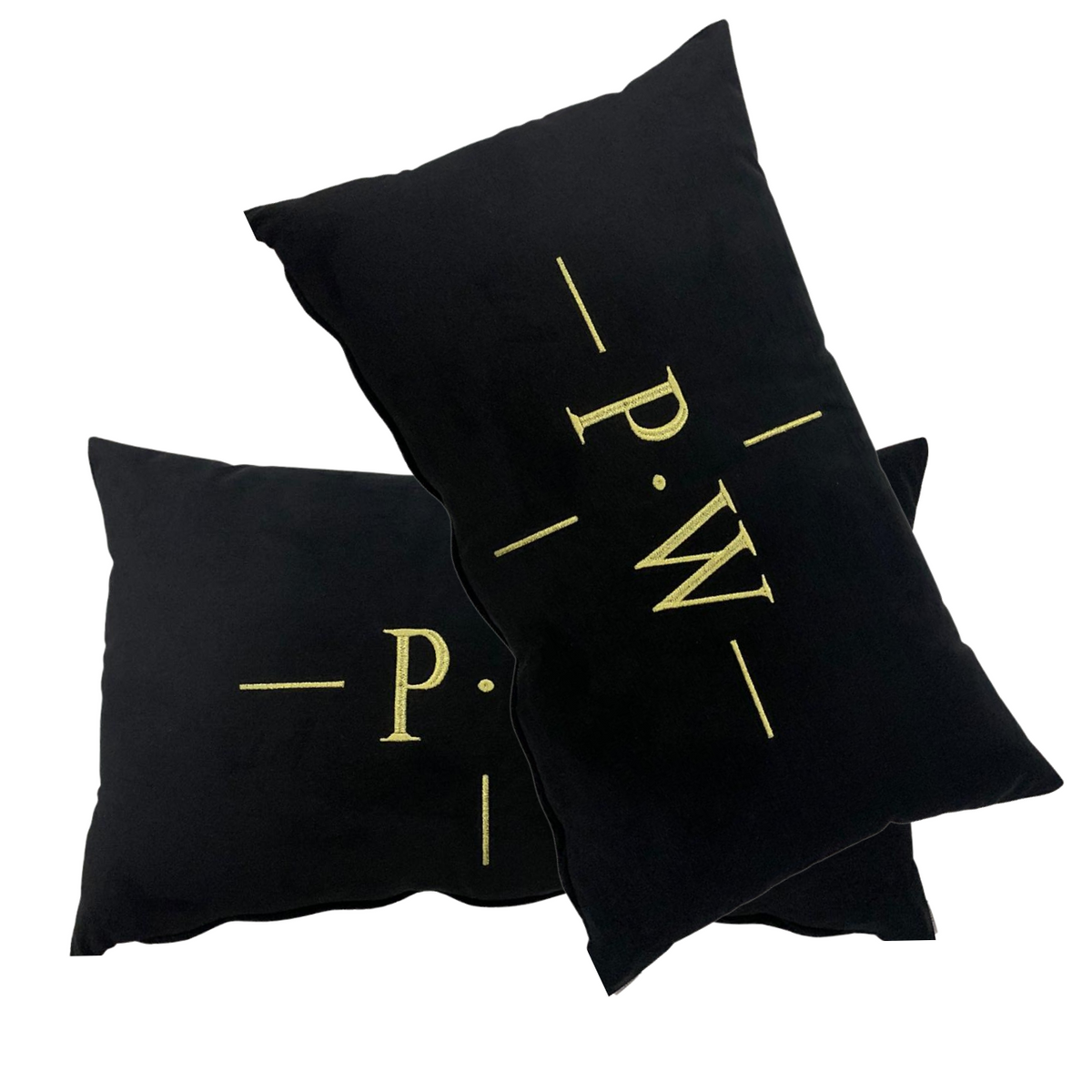 Par de Almofadas com Iniciais Design Veludo Preto Bordado Dourado