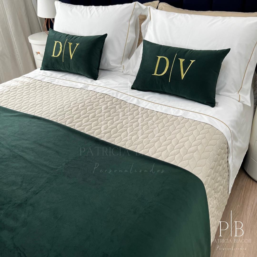 Peseira Dupla Veludo Verde-Escuro